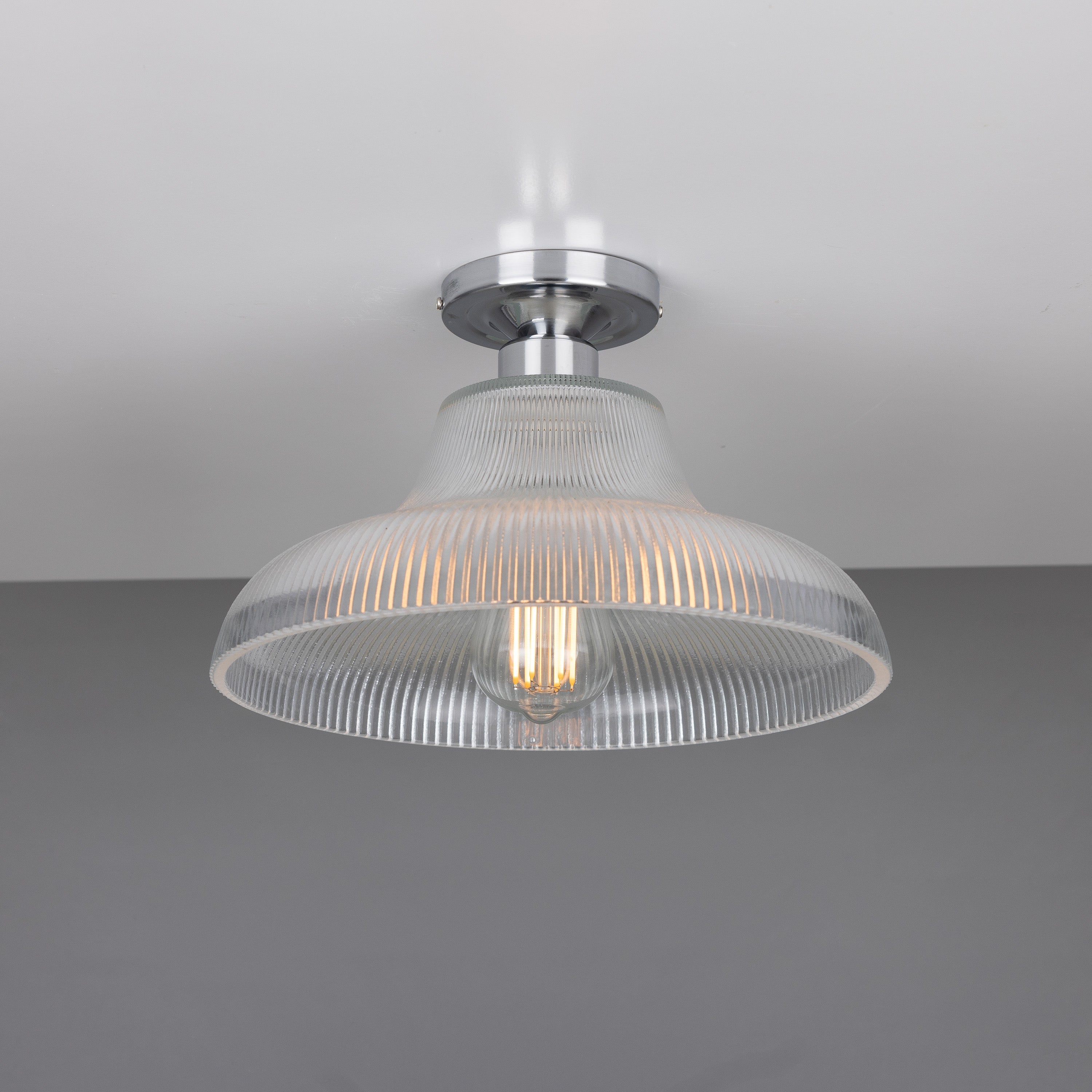 Mono Industrial Holophane Glass Flush Ceiling Light 30cm Product Shot