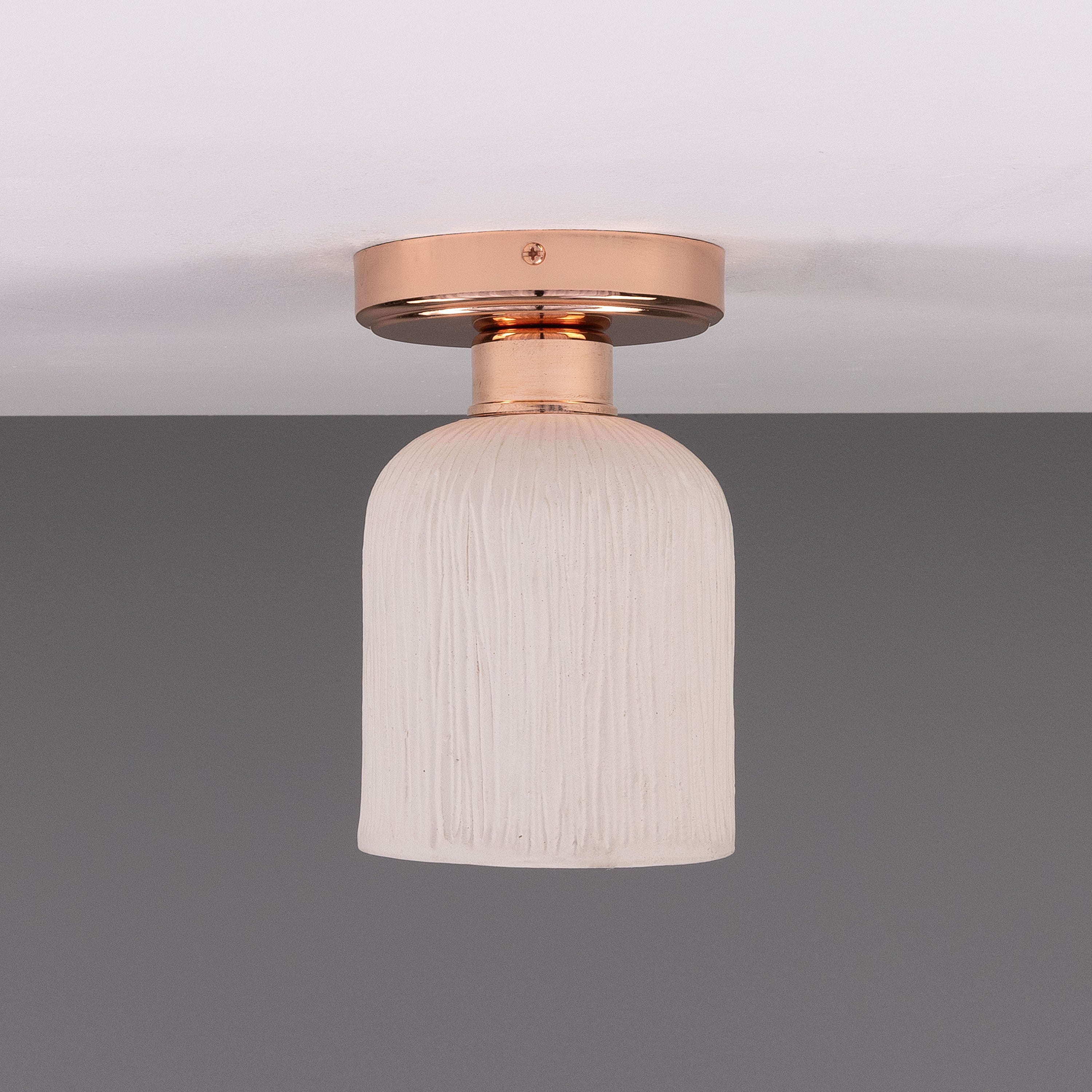 Osier Organic Ceramic Ceiling Light 12cm, Matte White Striped Product Shot
