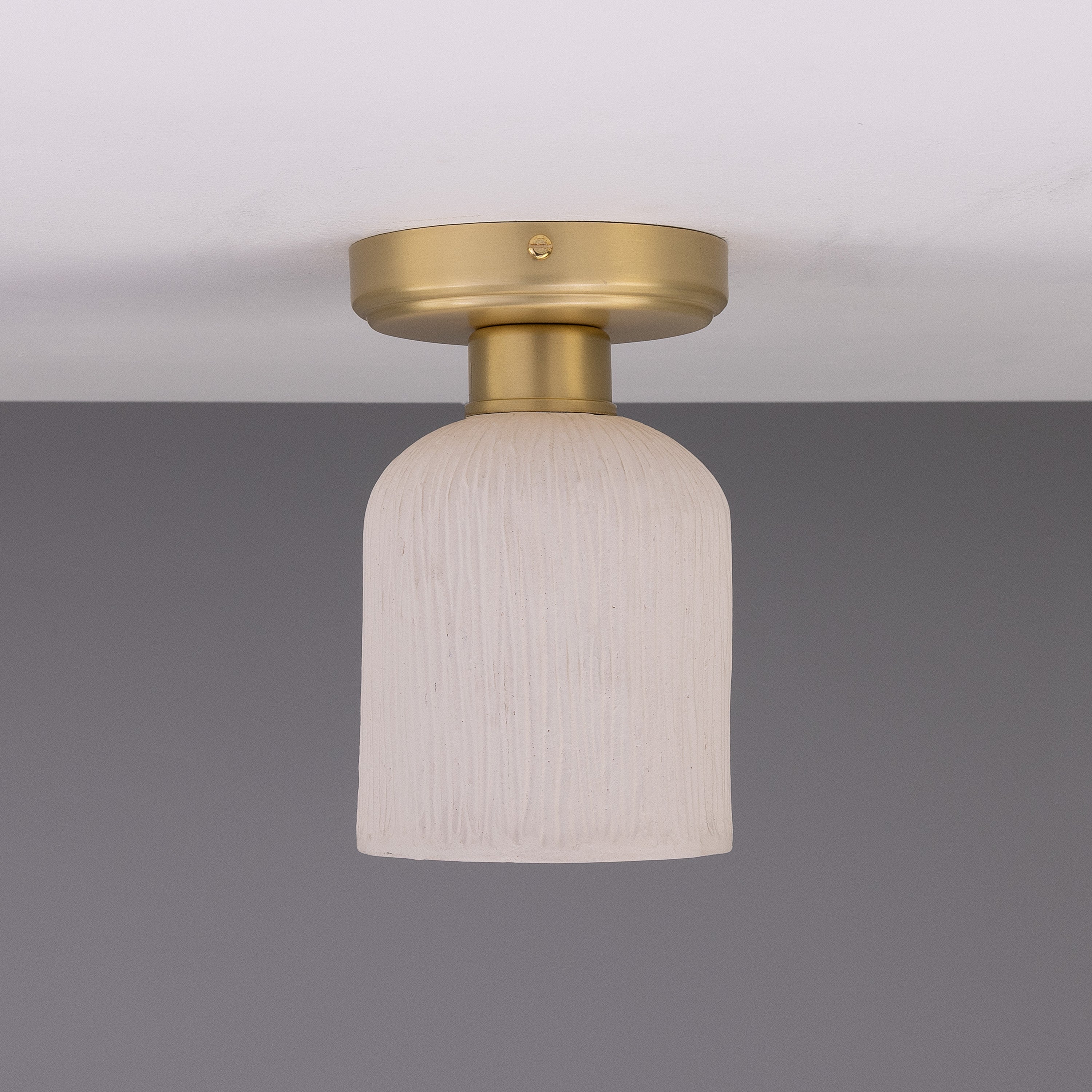Osier Organic Ceramic Ceiling Light 12cm, Matte White Striped Product Shot