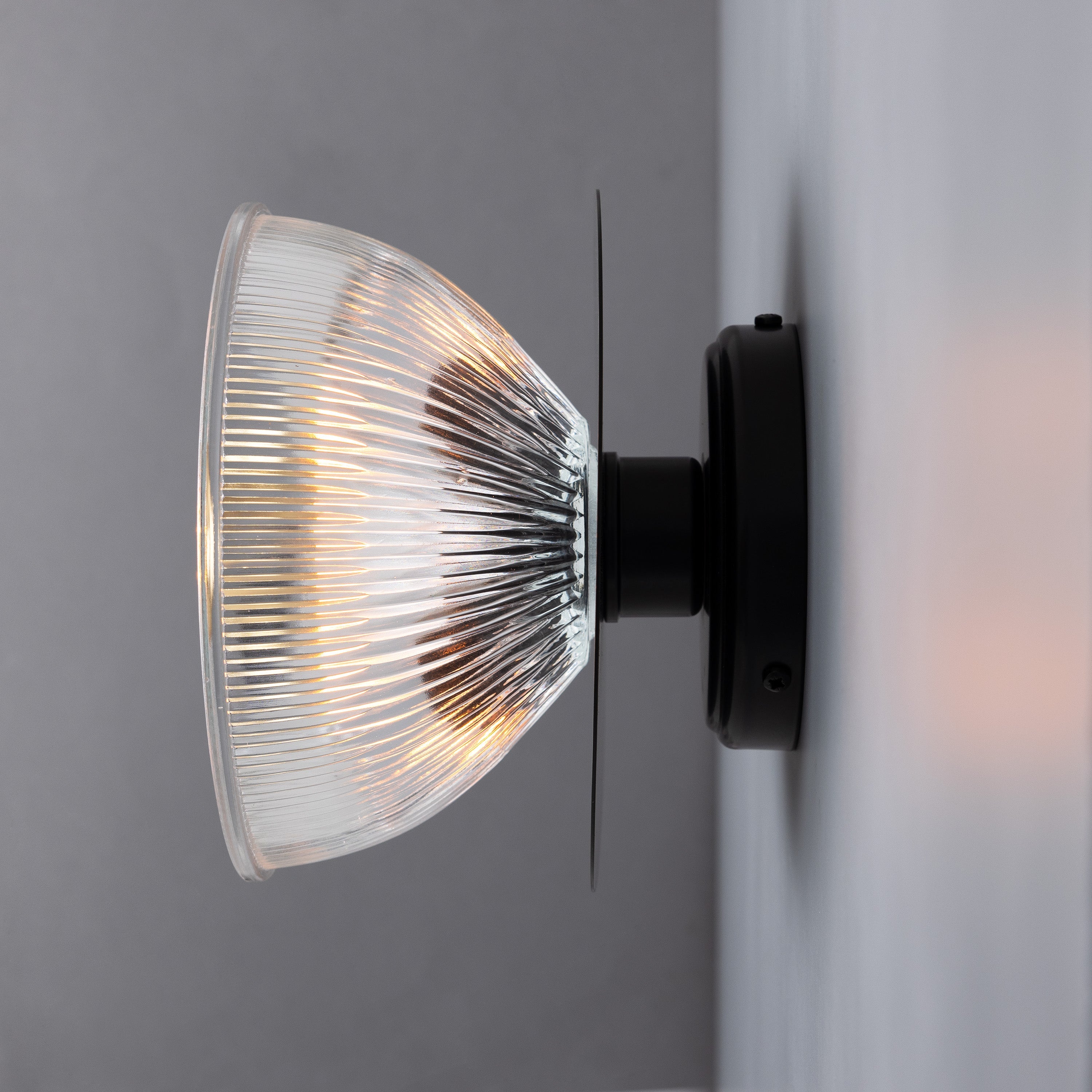 Eclipse Brass and Holophane Glass Dish Wall Light Product Shot