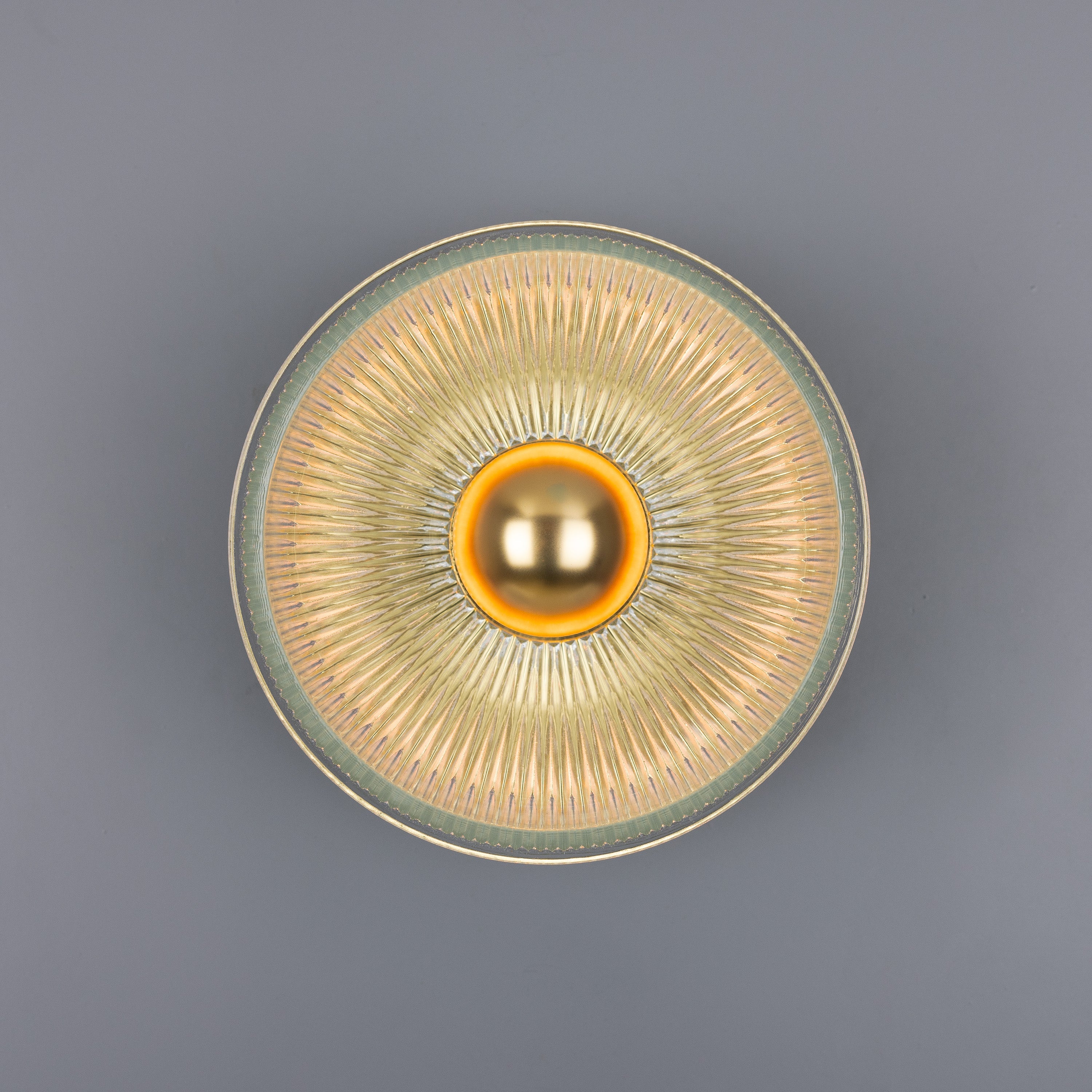 Eclipse Brass and Holophane Glass Dish Wall Light Product Shot