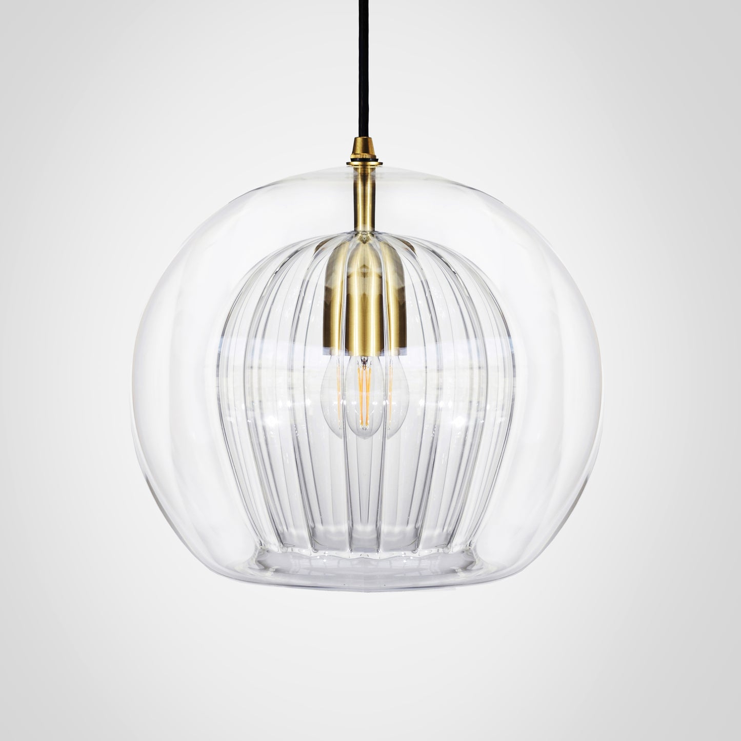 Pleated Crystal Pendant Light clear, front view.
