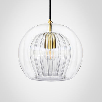 Pleated Crystal Pendant Light clear, front view.