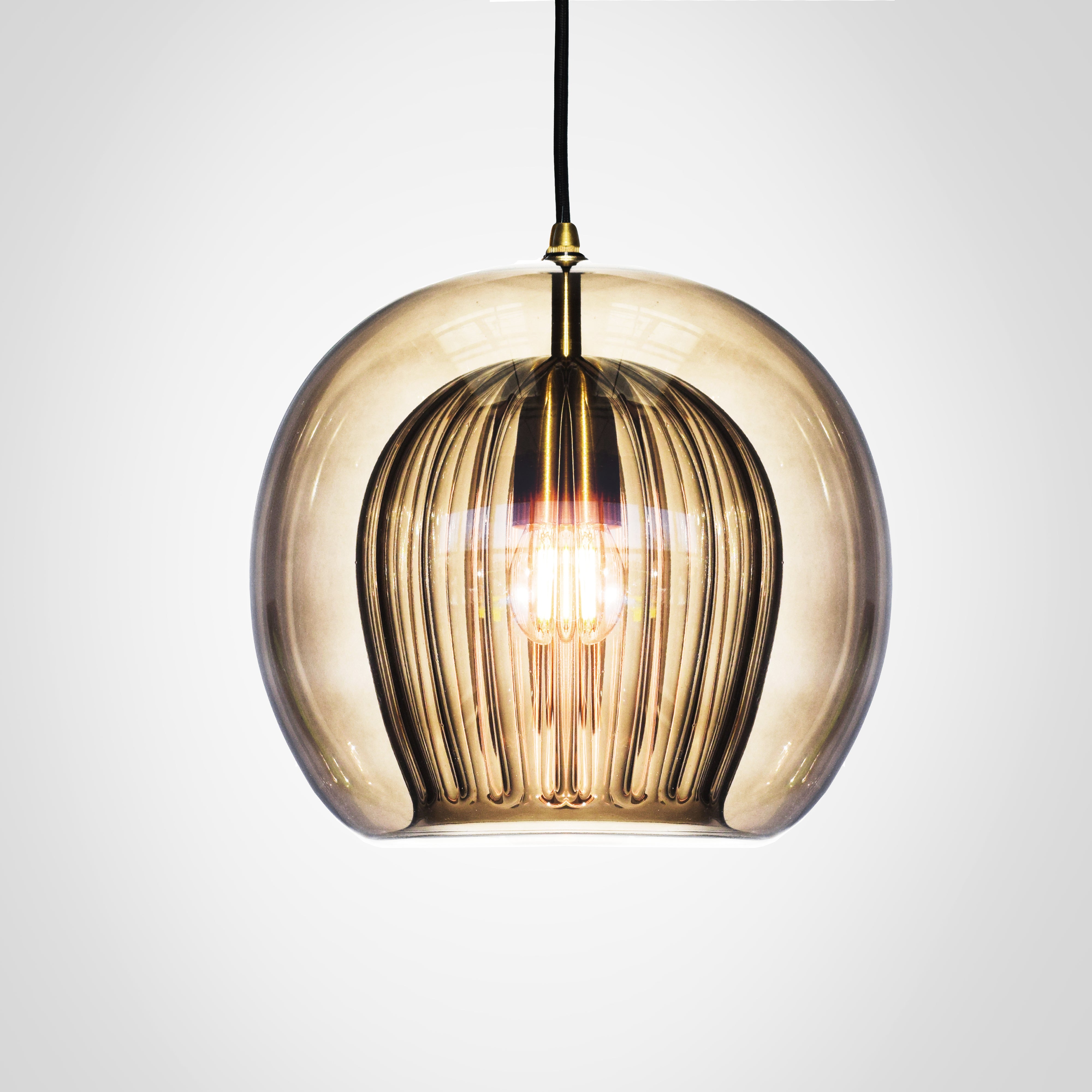 Pleated Crystal Pendant Light smoked, front view.