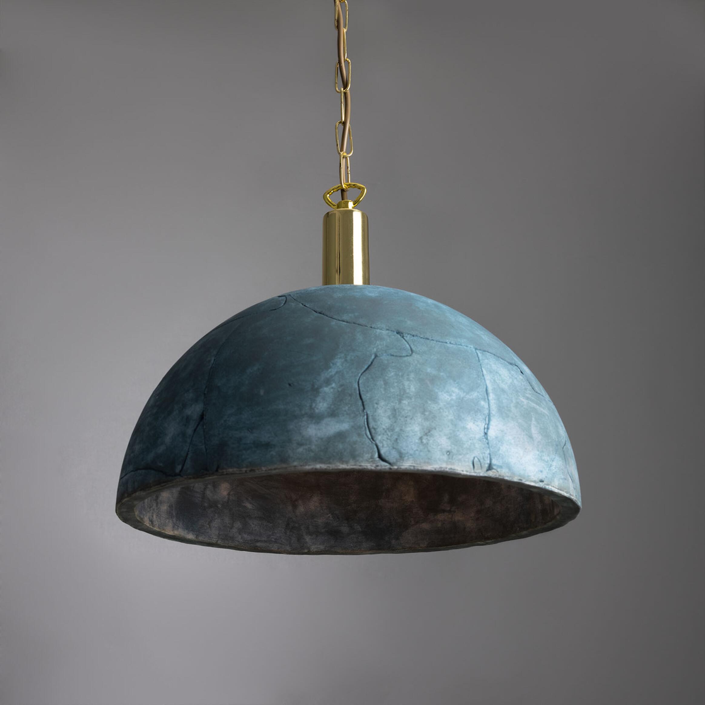 Kauri Organic Ceramic Dome Pendant Light 37cm, Blue Earth