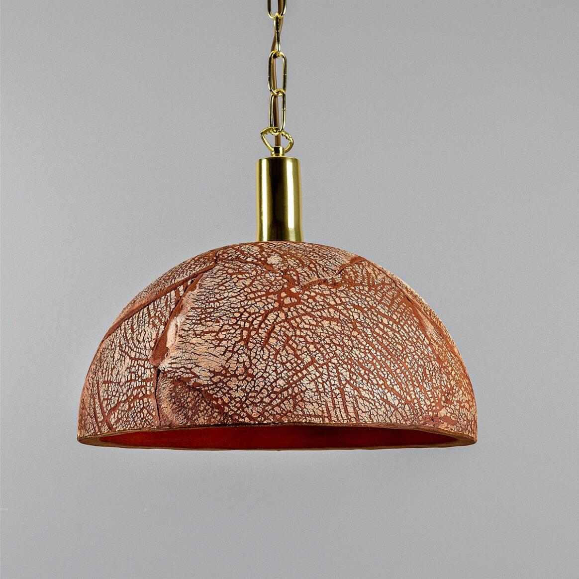 Kauri Organic Ceramic Dome Pendant Light 37cm, Red Iron