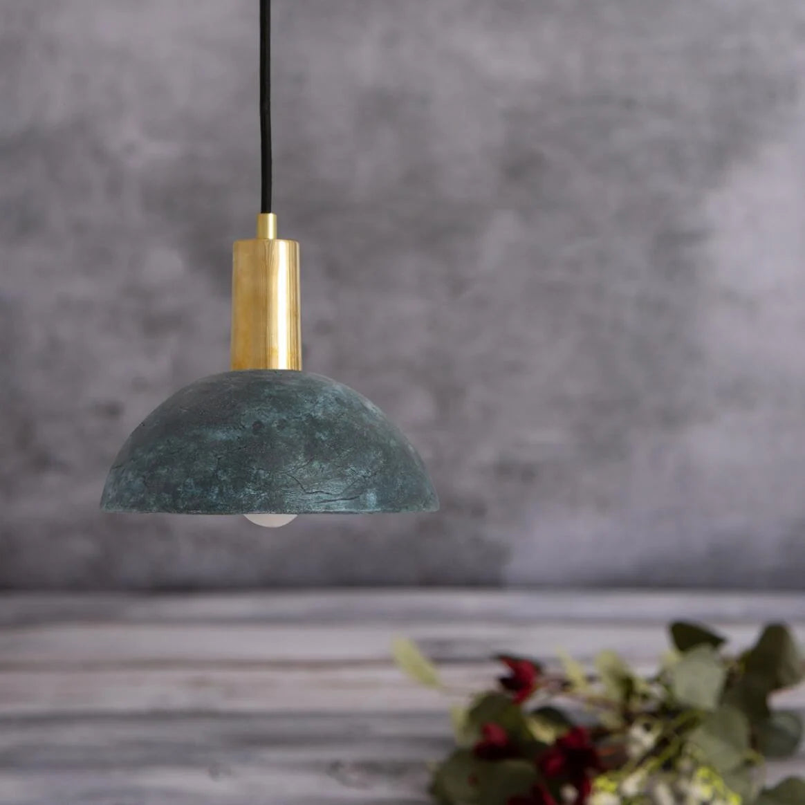 Kauri Organic Ceramic Dome Pendant Light 20cm, Blue Earth