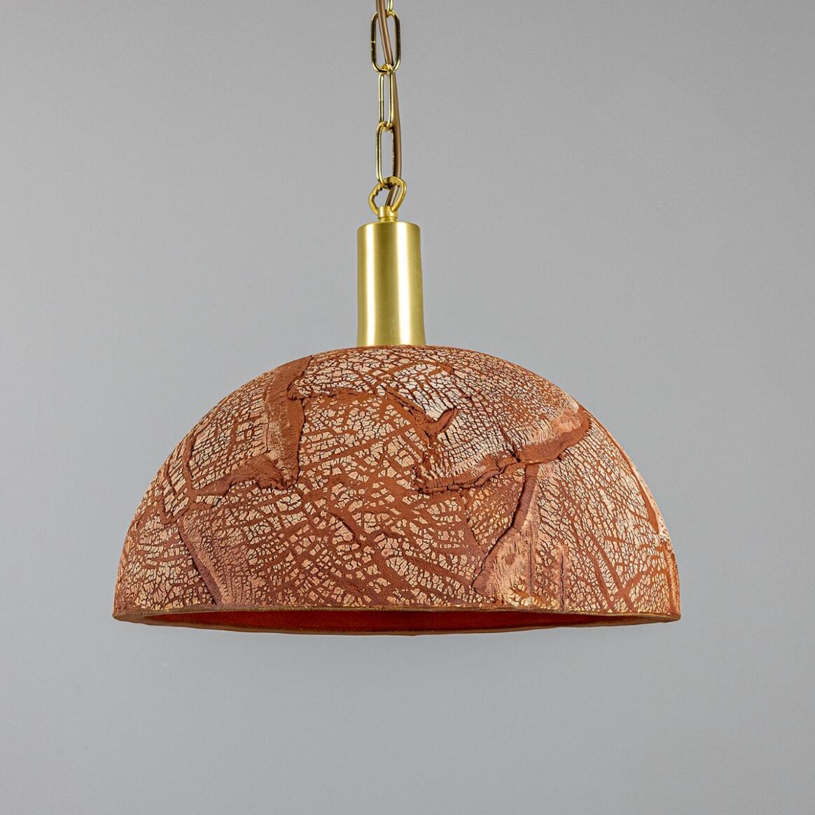 Kauri Organic Ceramic Dome Pendant Light 37cm, Red Iron