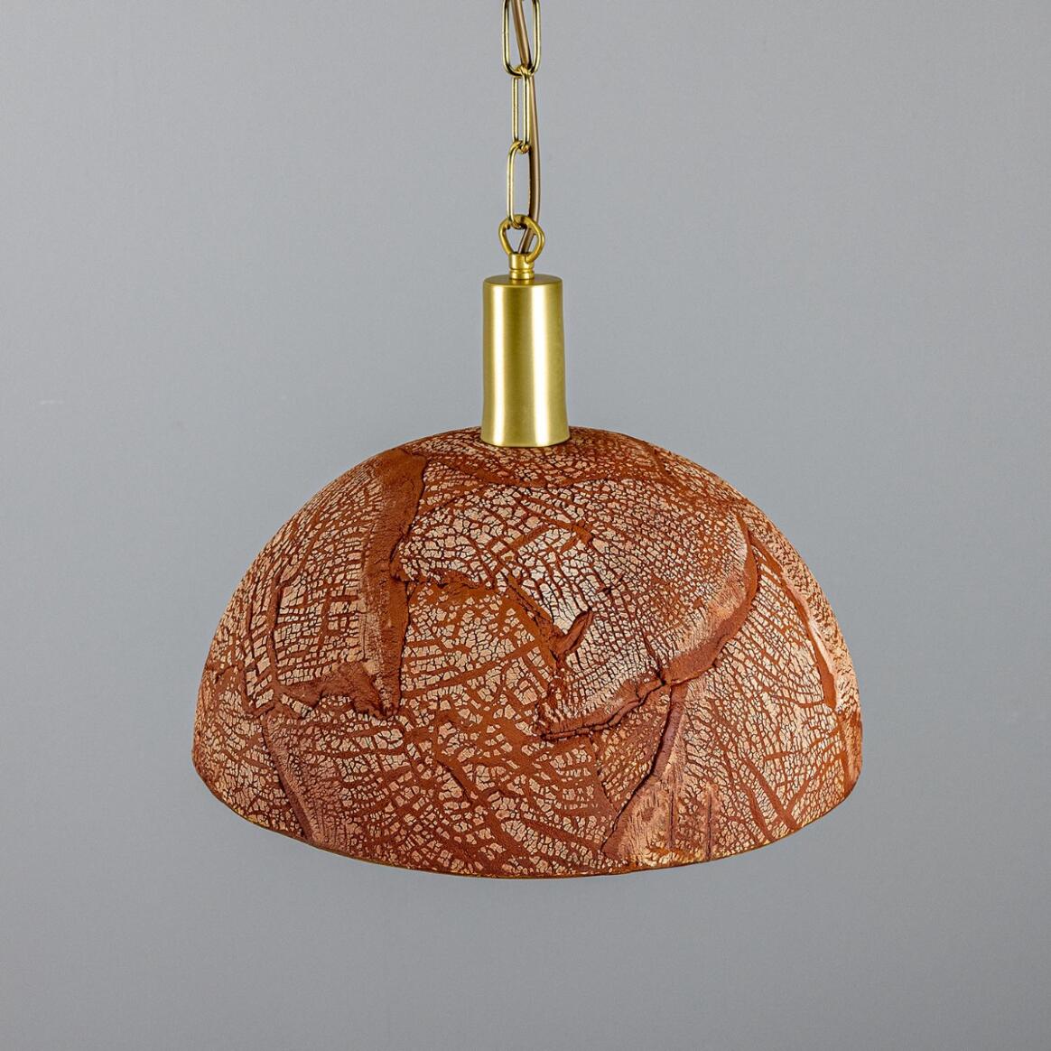 Kauri Organic Ceramic Dome Pendant Light 37cm, Red Iron
