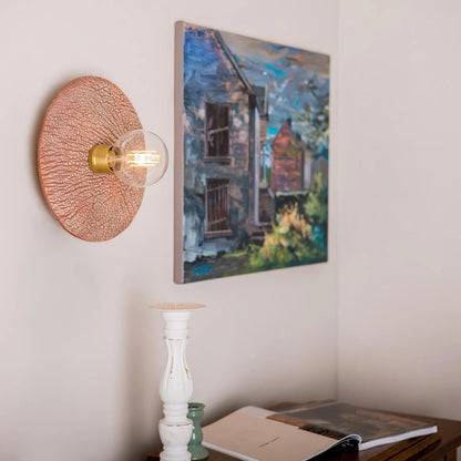 Bog Oak Organic Ceramic Disc Wall Light, Red Iron