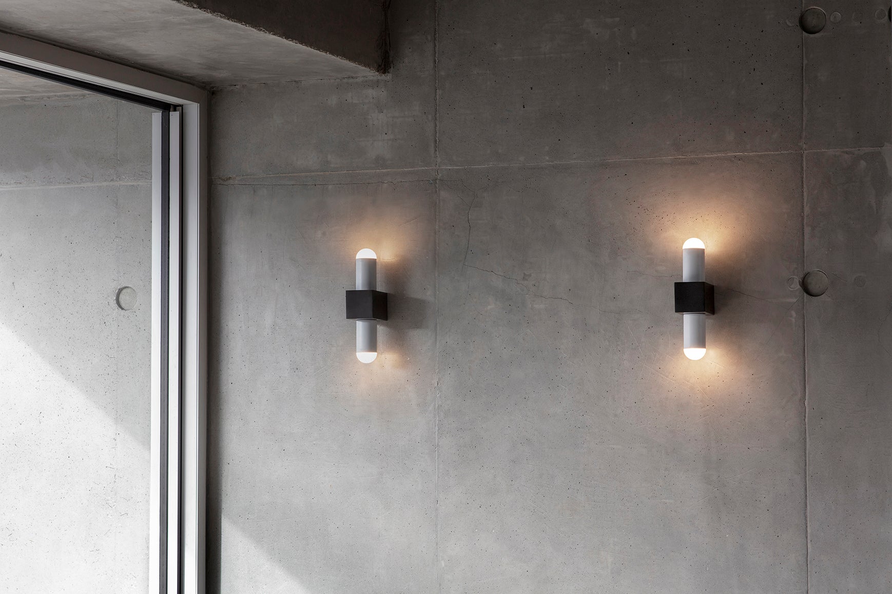 Block Wall Light, two lights in setting on.