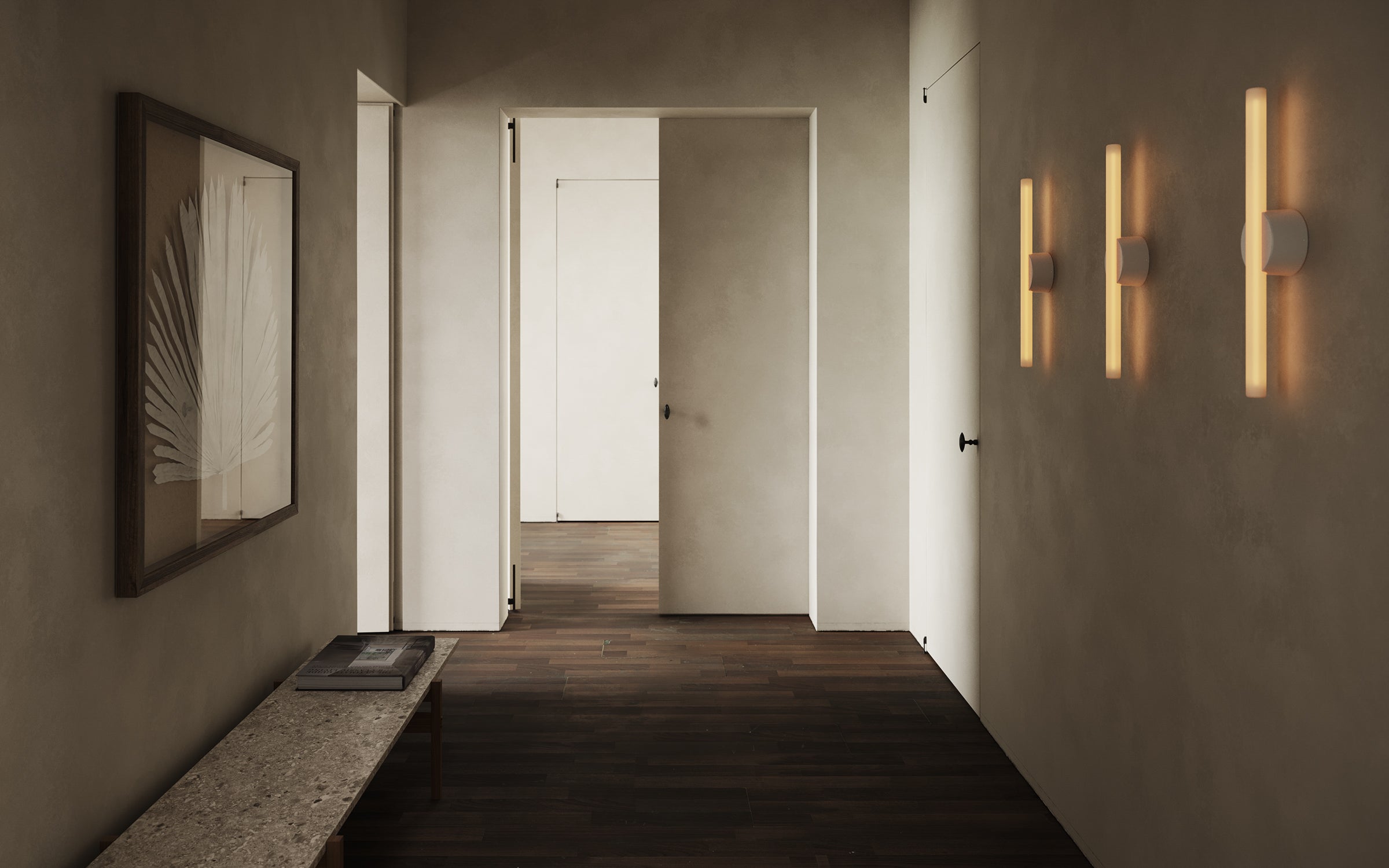 Tala Kilter Wall Light hallway_white_500mm_2200K lifestyle