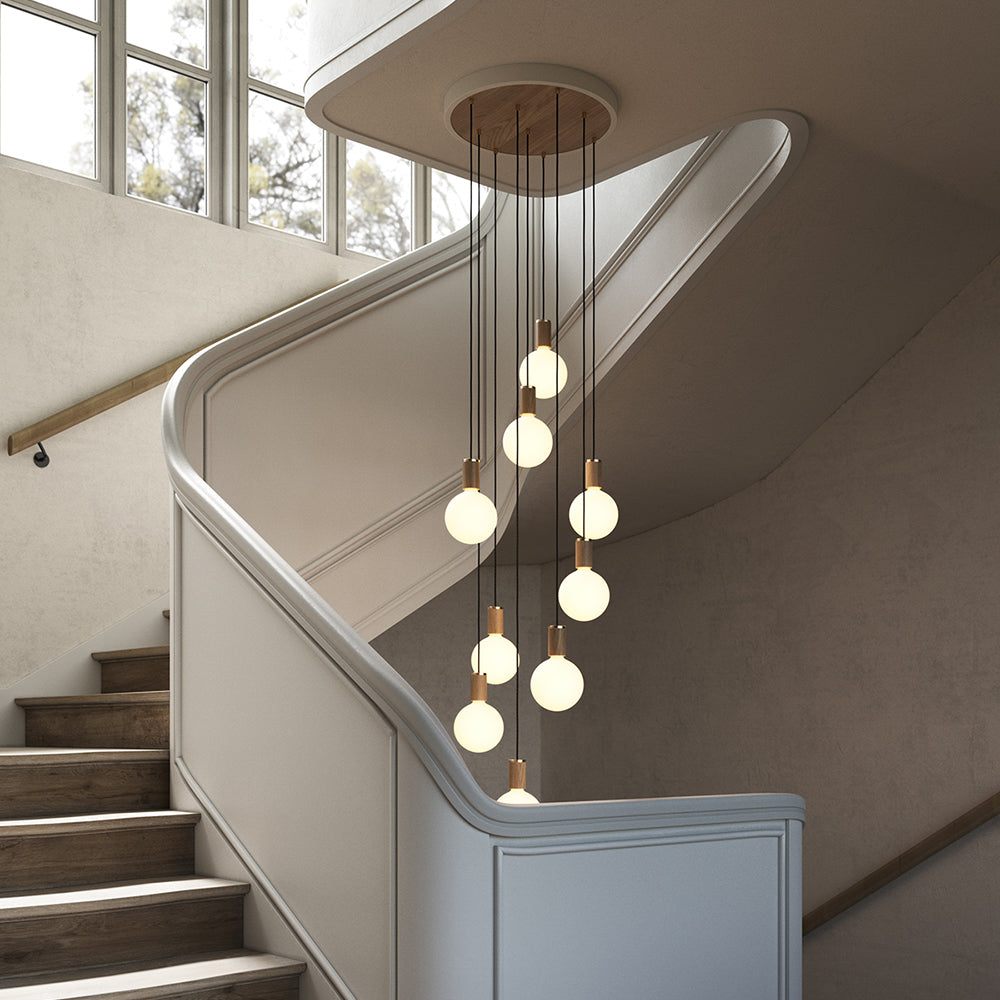 Tala Nine Ceiling Light Oak Sphere IV CP WHT SET NON OP 01_7 render lifestyle stairs
