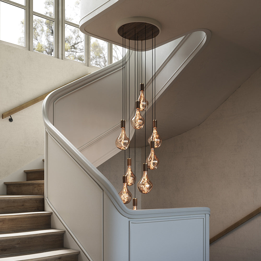 Tala Nine Ceiling Light Walnut Voronoi II CP WHT SET NON WP 02_7 render lifestyle stairs