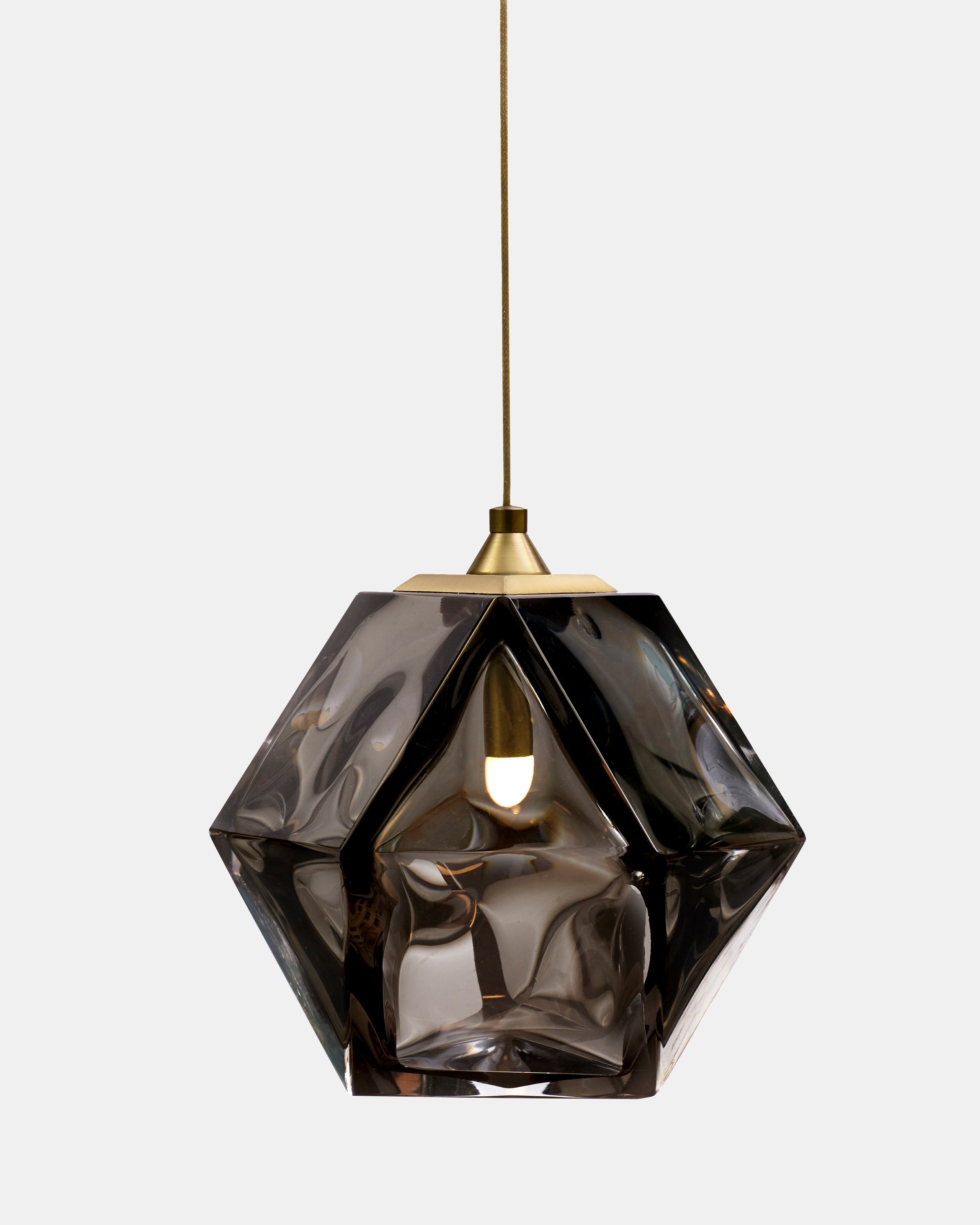 WELLES Double Blown Glass Pendant Brass Smoked