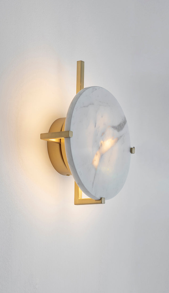 Disc Wall Light, side detailed view, on.