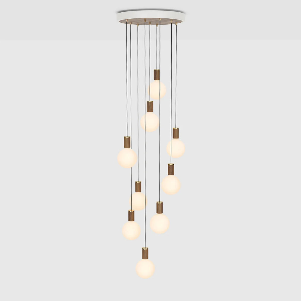 Nine Pendant Light White Canopy with Sphere IV, walnut still 1