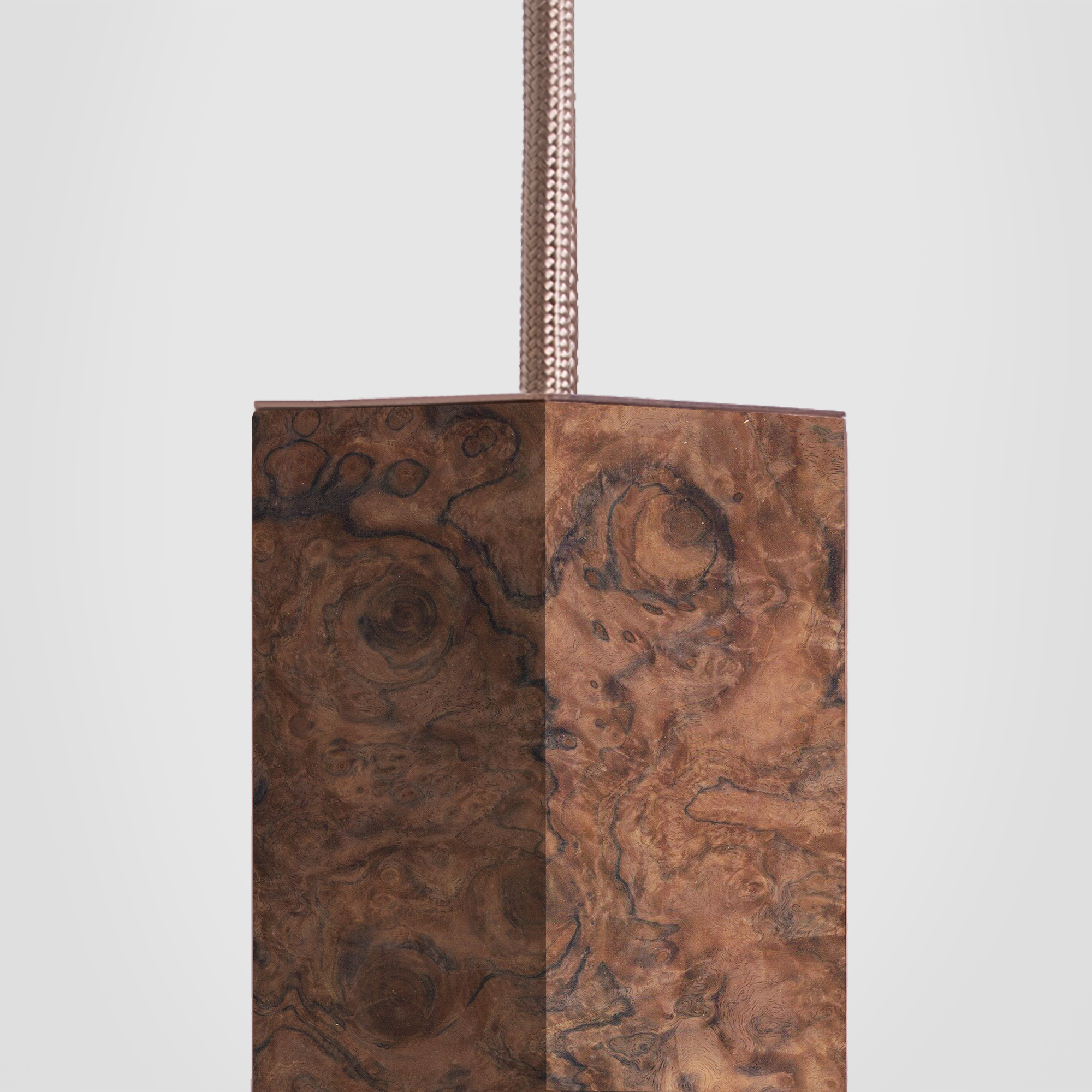 Lamp One Pendant Light / Wood, detailed close up view of cable and pendant.