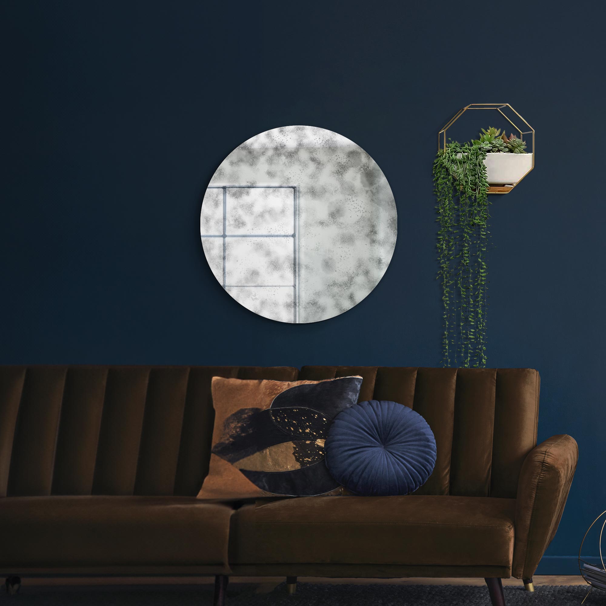 Vetus 31" x 31" (80x80CM) Vintage-Inspired Round Mirror with Polished Edge and Black Backing - Elegant Distressed Finish for Wall Display-4