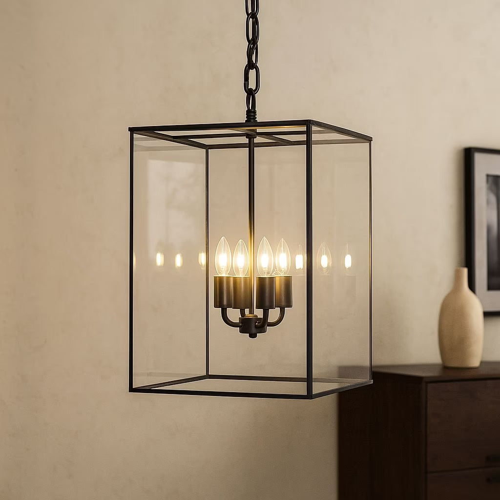 Soho Lighting London Lantern Pendant Light Crossbar Medium Matt Black Brass
