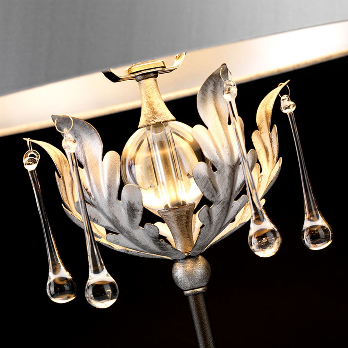 Amarilli Light Table Lamp in Silver Shade in Black with Silver Patina