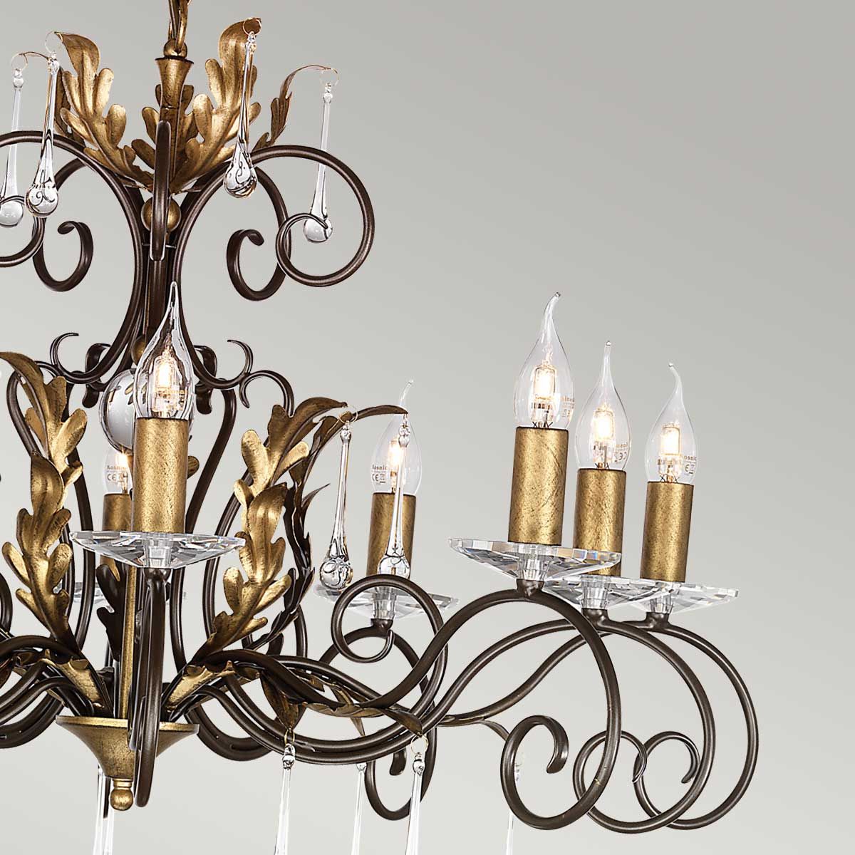 Amarilli Light Chandelier in Bronze with Gold Patina