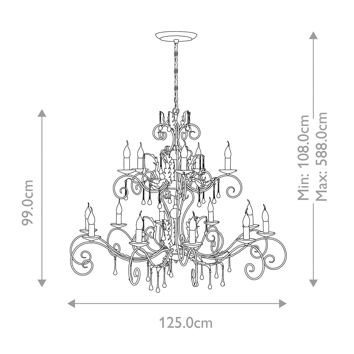 Amarilli Light Chandelier in Black with Silver Patina