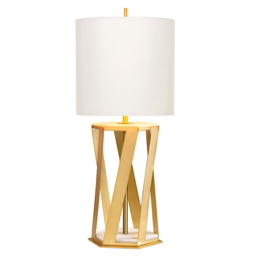 Apollo Light Table Lamp with White Shade in Brushed Brass