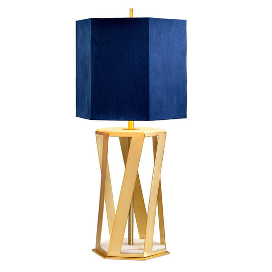 Apollo Light Table Lamp in Blue Shade in Brushed Brass