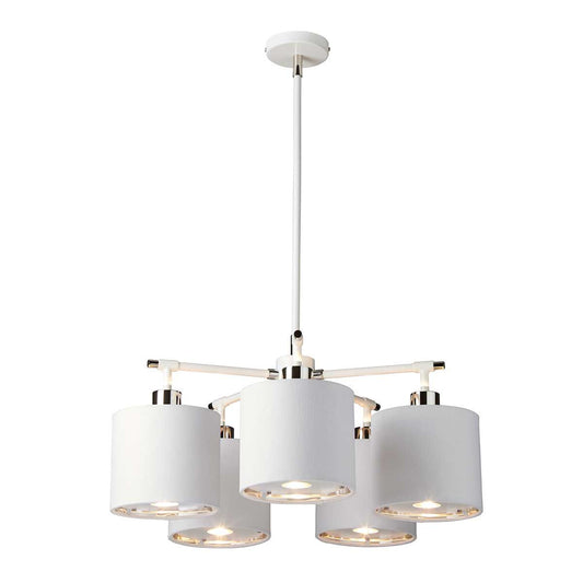 Balance Light Chandelier in White Polished Nickel with White Shade