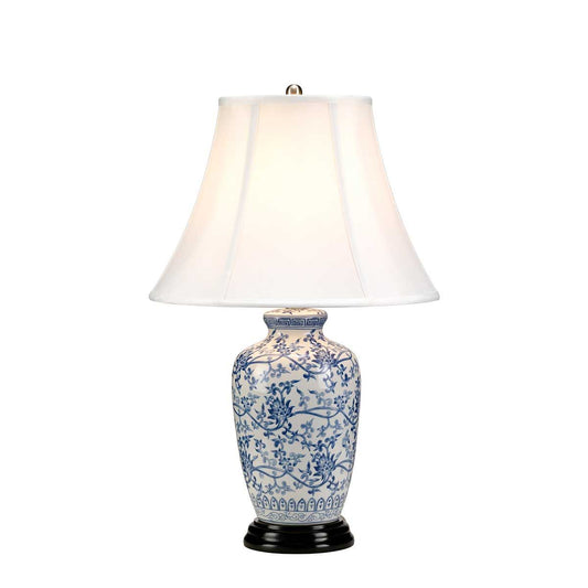 Blue Ginger Jar Table Lamp in Blue and White with White Shade
