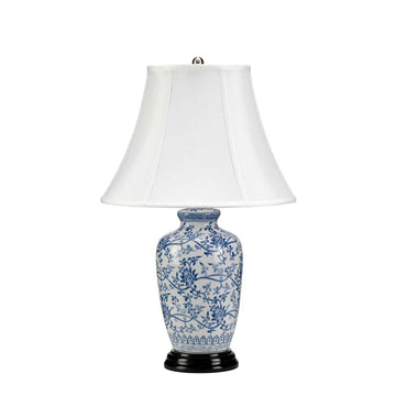 Blue Ginger Jar Table Lamp in Blue and White with White Shade