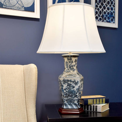 Blue Hex Light Table Lamp in Blue and White with White Shade