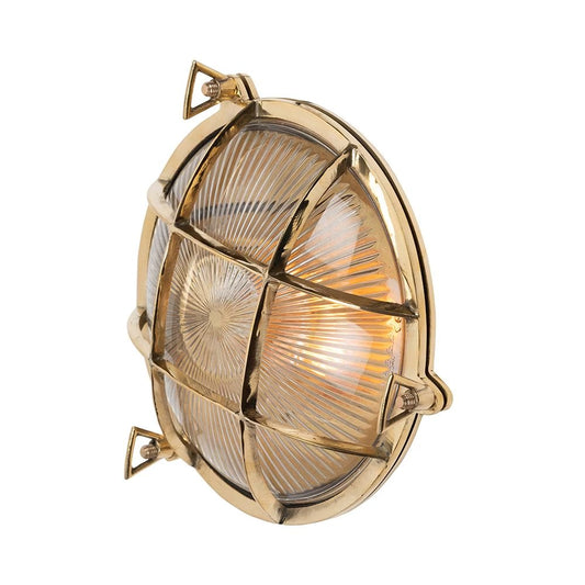 Soho Lighting Carlisle Grid Prismatic Glass IP65 Outdoor & Bathroom Polished Solid Brass Bulkhead Wall Light