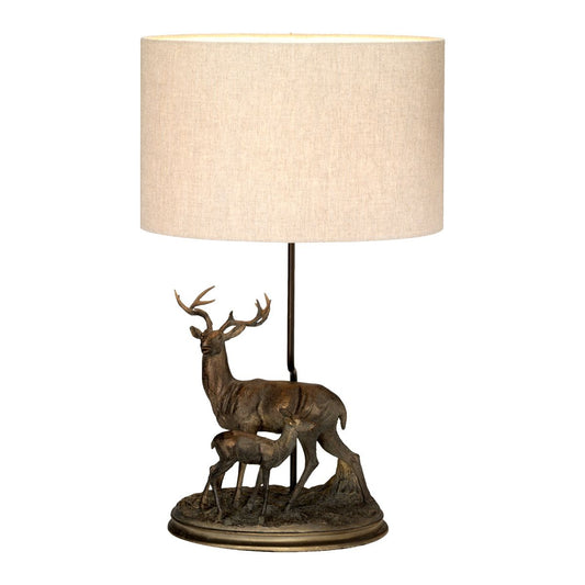 Amelia Light Table Lamp in Oval Shade Bronze Patina with Natural Shade