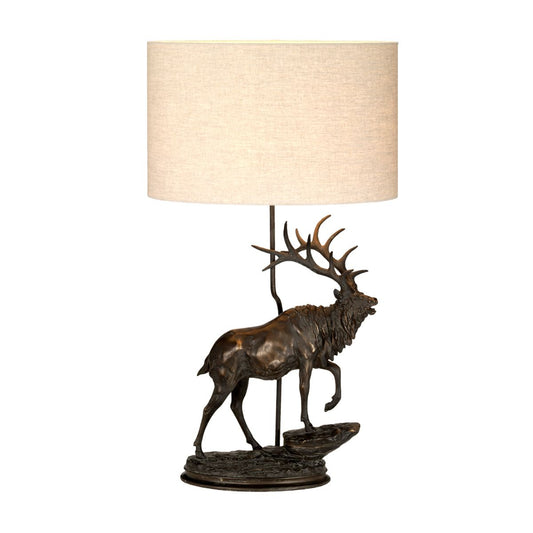 Angus Light Table Lamp in Oval Shade Bronze Patina with Natural Shade