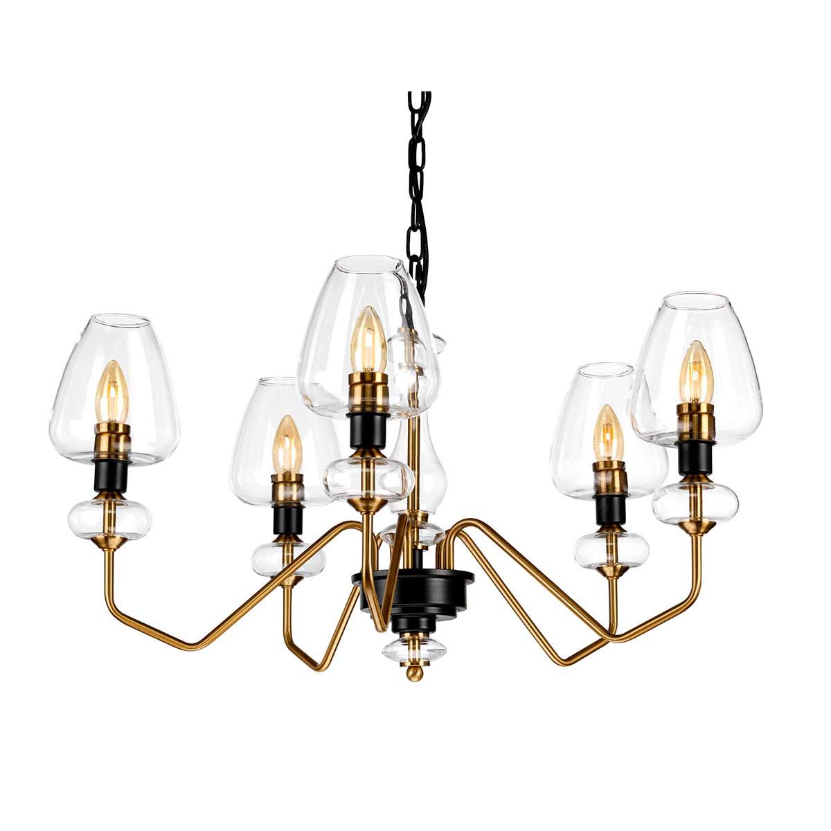 Armand Light Chandelier in Aged Brass Plated & Charcoal Black Paint