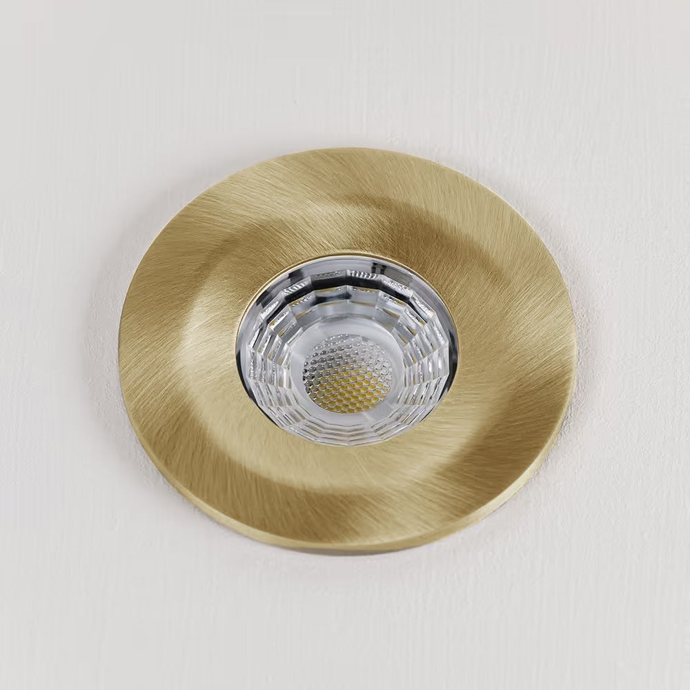 Soho Brushed Brass LED Downlights, Fire Rated, Fixed, IP65, CCT Switch, High CRI, Dimmable