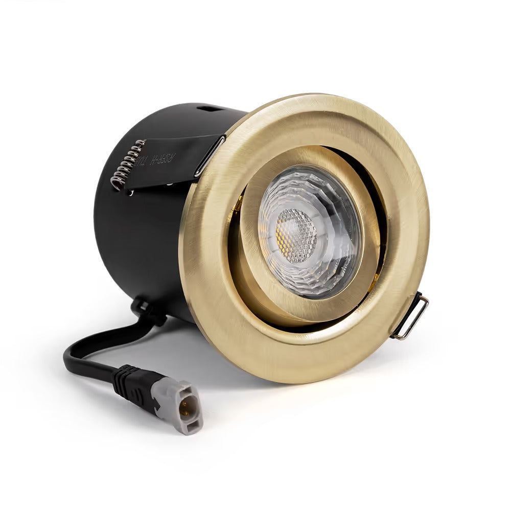Soho Lighting Brushed Brass 4K Cool White Tiltable LED Downlights, Fire Rated, IP44, High CRI, Dimmable