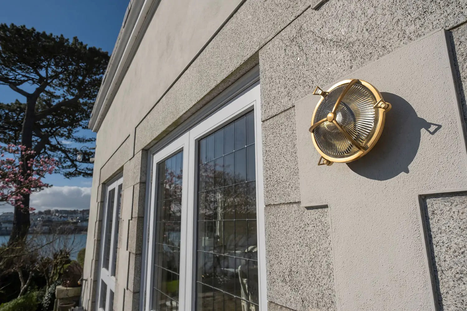Soho Lighting Carlisle Trine IP65 Outdoor & Bathroom Lacquered Solid Brass Prismatic Glass Wall Light