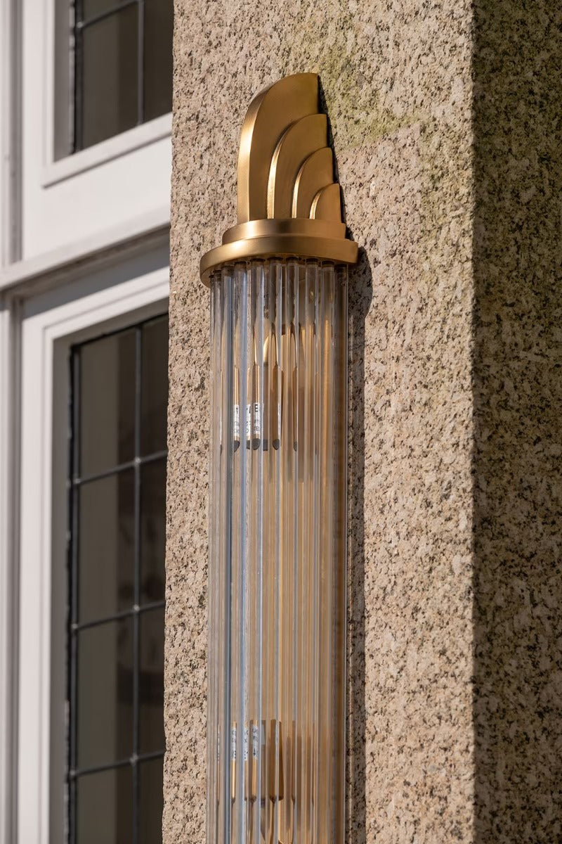 Soho Lighting Sheraton Lacquered Antique Brass IP44 Rated Art Deco Wall Light