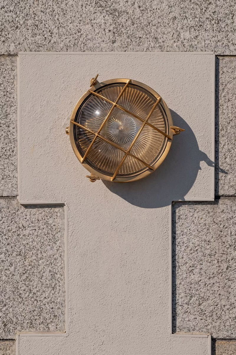 Soho Lighting Carlisle Grid Prismatic Glass IP65 Outdoor & Bathroom Laquered Solid Brass Bulkhead Wall Light