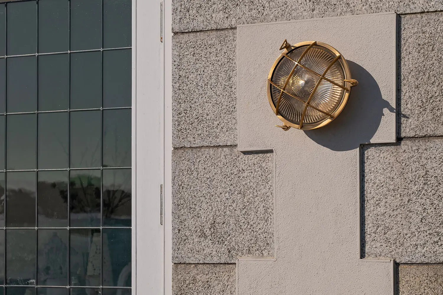 Soho Lighting Carlisle Grid Prismatic Glass IP65 Outdoor & Bathroom Laquered Solid Brass Bulkhead Wall Light