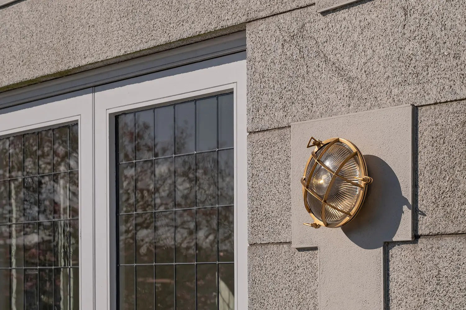 Soho Lighting Carlisle Grid Prismatic Glass IP65 Outdoor & Bathroom Laquered Solid Brass Bulkhead Wall Light