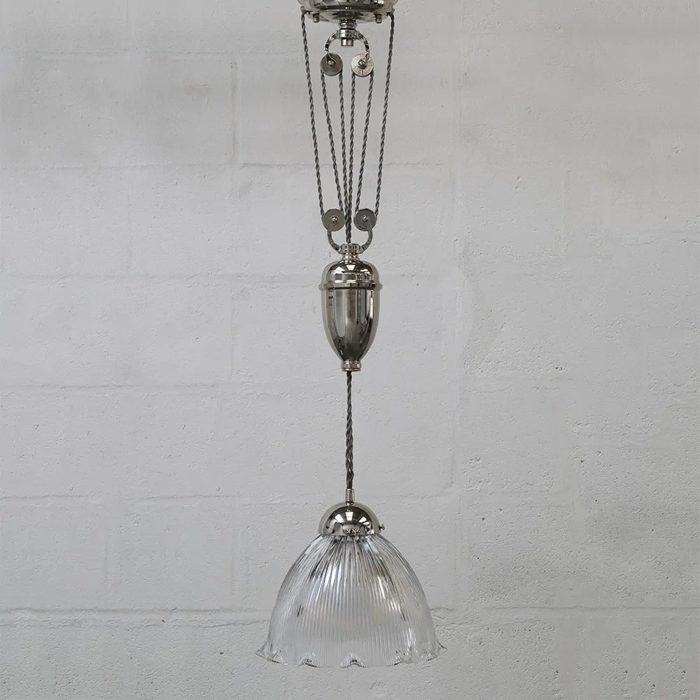 Soho Lighting D'Arblay Nickel Scalloped Dome Rise and Fall Adjustable Pendant Light