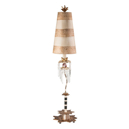 Birdland Light Table Lamp in Cream and Gold with Cream and Taupe Striped Shade