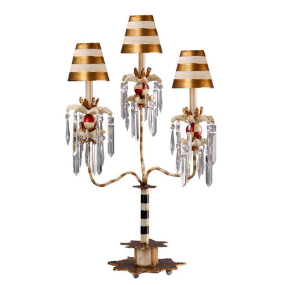 Birdland Arm Table Lamp in Cream & Gold with Cream and Gold Striped Shade