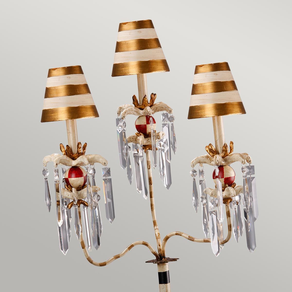 Birdland Arm Table Lamp in Cream & Gold with Cream and Gold Striped Shade