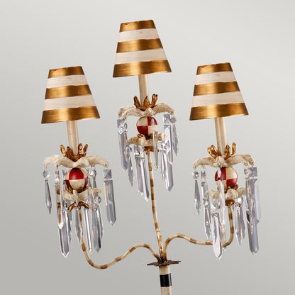 Birdland Arm Table Lamp in Cream & Gold with Cream and Gold Striped Shade