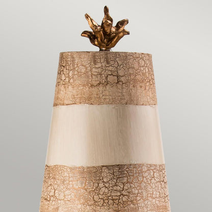 Birdland Light Table Lamp in Cream and Gold with Cream and Taupe Striped Shade